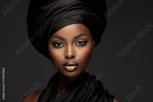 Beauty african american model face portrait, dark brown studio background. Glamour ethnic face portrait, close-up front view