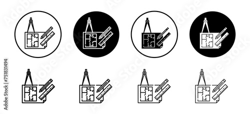 Construction plan vector icon set collection. Construction plan Outline flat Icon.