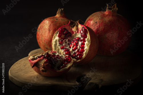 pomegranate on black background