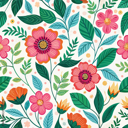 Wallpaper Mural Floral seamless pattern with cute wild  flowers and leaves isolated on a white background Torontodigital.ca