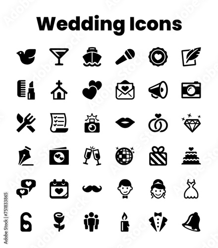Set Black Solid Wedding Icons