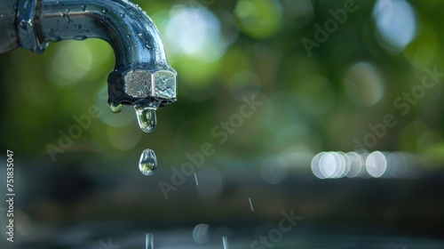 A water tap with a single droplet gracefully hanging from its spout