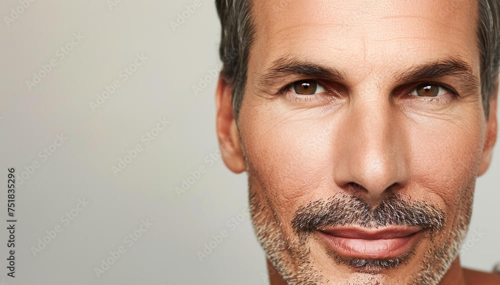 Naklejka premium Mature Handsome Man with Gray Stubble and a Warm Smile