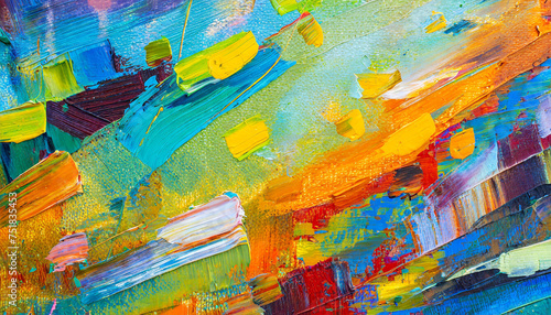 Abstract rough multi colored painting texture, oil brush stroke. Colorful art on canvas.