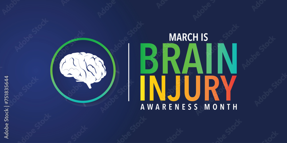 Brain injury awareness month concept with low poly brain. Wireframe low poly style. Abstract modern vector illustration on dark blue background.