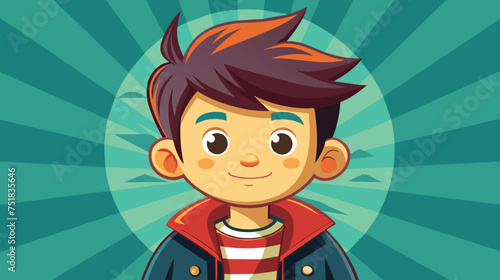 Cheerful Cartoon Boy With Spiky Hair and Striped Shirt