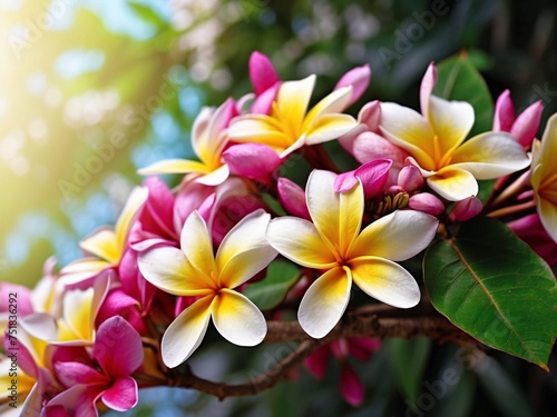 Frangipani plumeria flowers. Spa and wellness. Tropical floral background