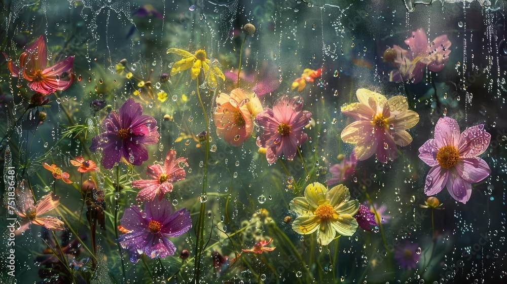 bloom rain flowers spring - obrazy, fototapety, plakaty 