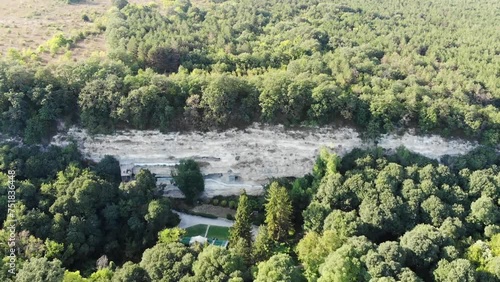 Panoramic aerial view of the Aladzha Monastery is the most famous medieval rock monastery of the Bulgarian Black Sea, located near the sea resort of Golden Sands and Varna photo