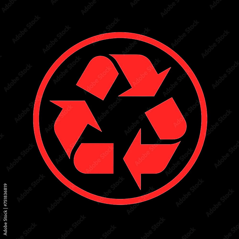 símbolo rojo del reciclaje sobre fondo negro símbolo rojo del reciclaje sobre fondo negro