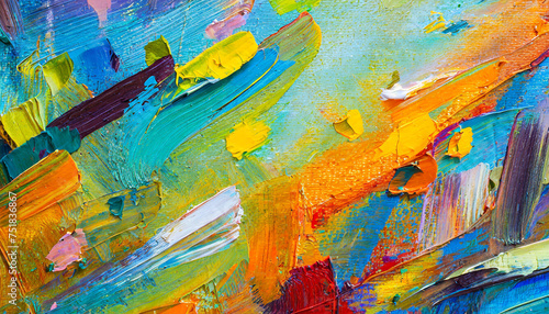 Abstract rough multi colored painting texture, oil brush stroke. Colorful art on canvas.