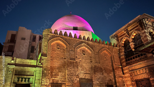 Bild auf Leinwand Night view of the dome ancient mosque Al-Mui´zz street in Cairo Egypt