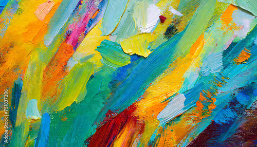 Abstract rough multi colored painting texture  oil brush stroke. Colorful art on canvas.