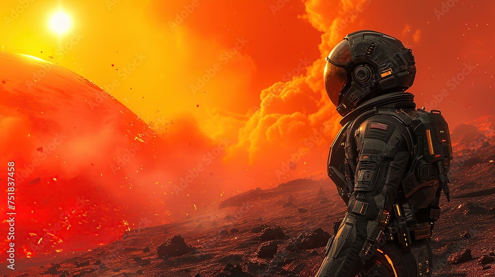 Lone Space Soldier Confronting Alien Bugs On A Hostile Desert Planet At Dusk Lone Space Soldier Confronting Alien Bugs On A Hostile Desert Planet At Dusk
