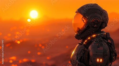 Lone Space Soldier Confronting Alien Bugs On A Hostile Desert Planet At Dusk