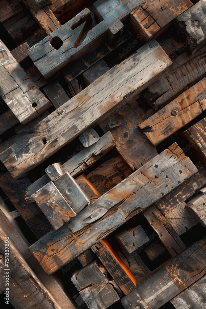 abstract wood beams, planks and boards background