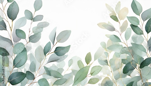 herbal eucalyptus leaves frame isolated on a white transparent background png greenery wedding simple minimalist invitation watercolor style card