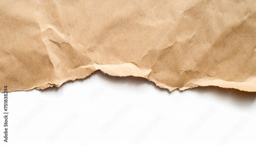 kraft paper background with torn edge isolated on white