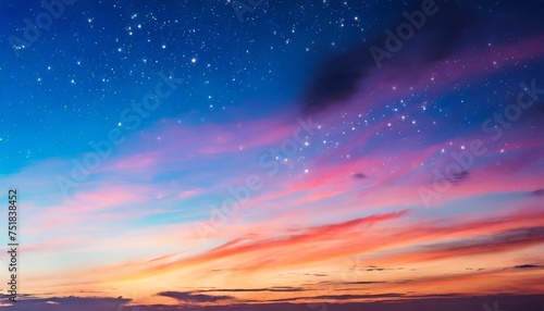 watercolor sunset or sunrise sky magic night sky with pink blue and purple clouds and stars beautiful nature background design for poster sticker paper print banner © Deanne