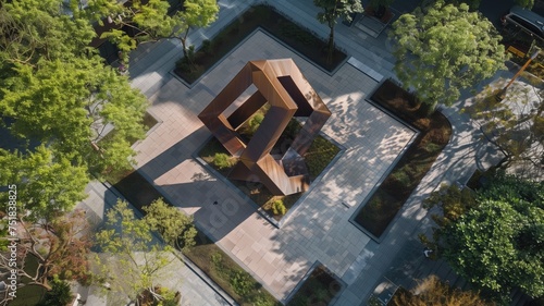 Aerial View of Modern Art Installation Amidst Trees