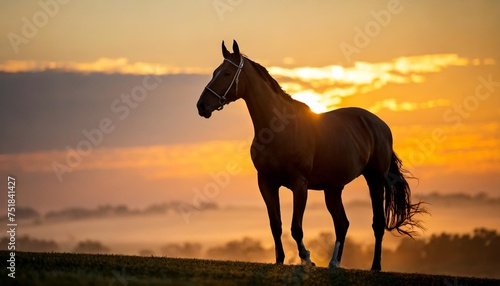 thoroughbred horse silhouetted at sunrise lexington kentucky