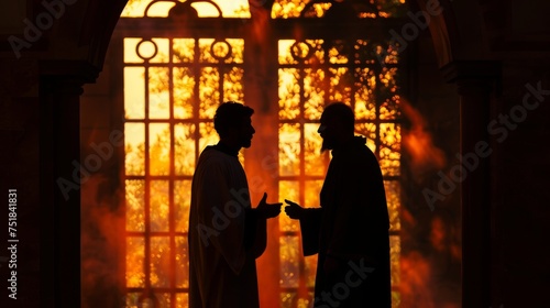 Silhouette of Barnabas and Paul resolving their dispute photo