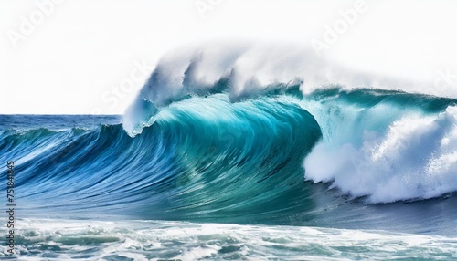 big blue stormy sea wave isolated on white background climate nature concept front view