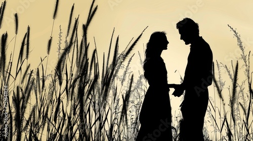 Silhouette of Boaz meeting Ruth in the grain field photo