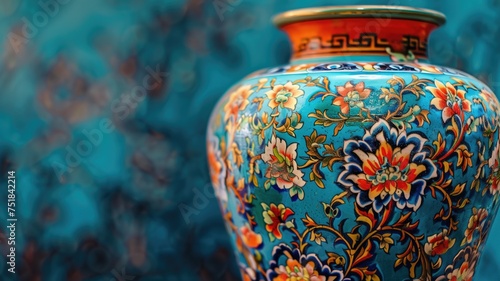 Colorful Traditional Ceramic Vase Close-Up