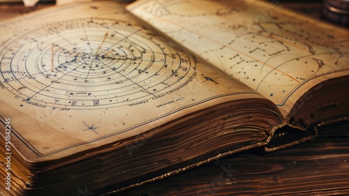 Aged pages from an astrology manuscript feature intricate celestial charts and symbols