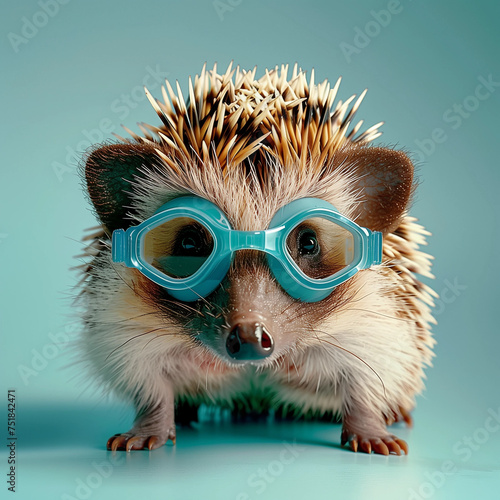 Hedgehog with swimming goggles © BENOIT