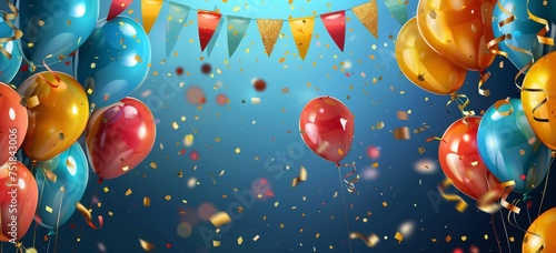 colorful balloons and bunting background in a colorful style Generative AI
