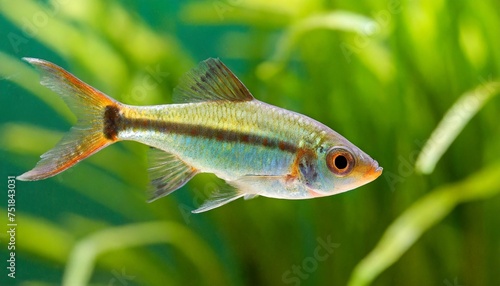 tetraodon fahaka fish swims in aquarium on green background tetraodontidae