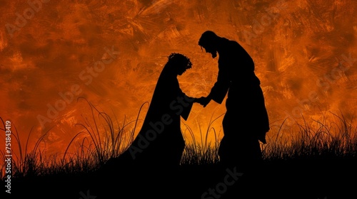 Silhouette of Jesus forgiving the adulterous woman