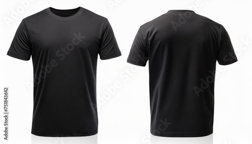 realistic set of male black t shirts mockup front and back view isolated on a transparent background cut out