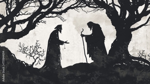Silhouette of King Saul consulting the Witch of Endor photo