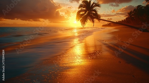 Sun Setting on Tropical Beach