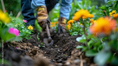 Man Digging Ground With Garden Hose © ArtCookStudio