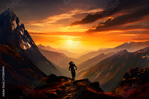 Sunset Thrill: Mountain Biker Conquering Peaks at Dusk © Andreas