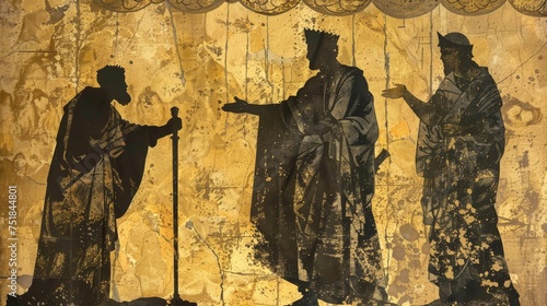 Silhouette of the anointing of King Saul by Samuel photo