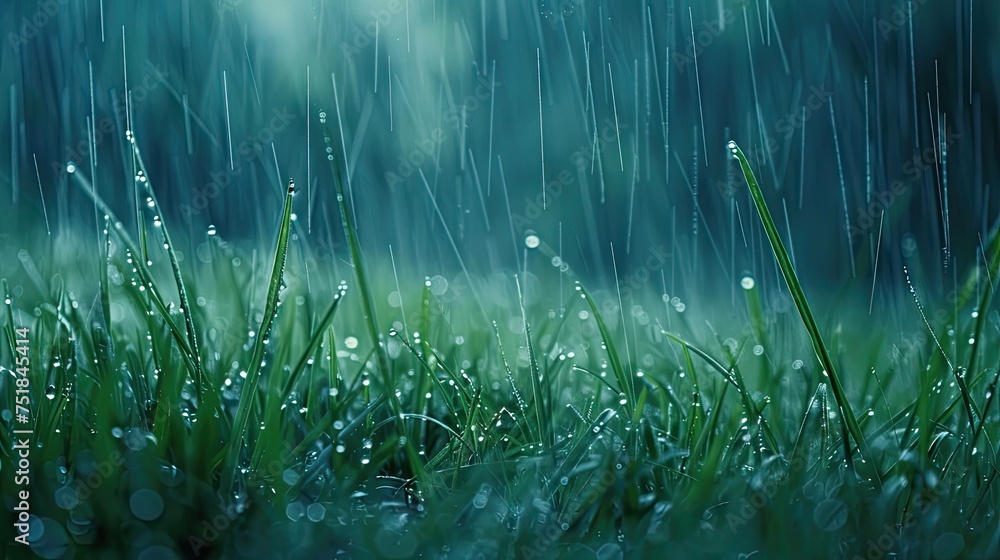 green rain on grass - obrazy, fototapety, plakaty 