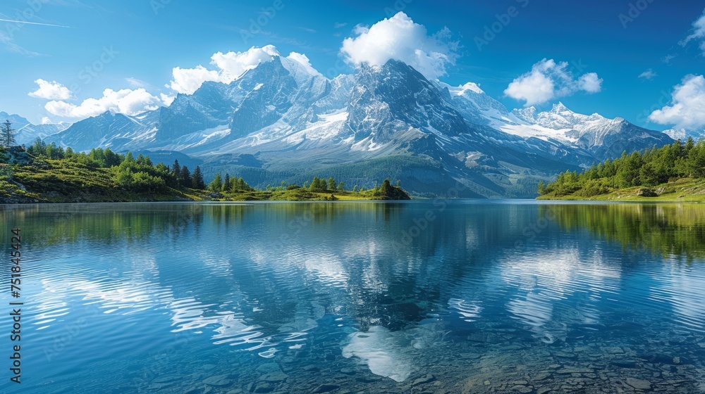 Clear Mountain Lake Surrounded by Green Mountains