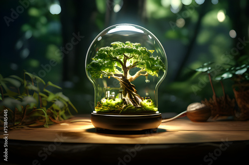 Eco-Friendly Decor: Miniature Tree Thriving Inside Glass Enclosure