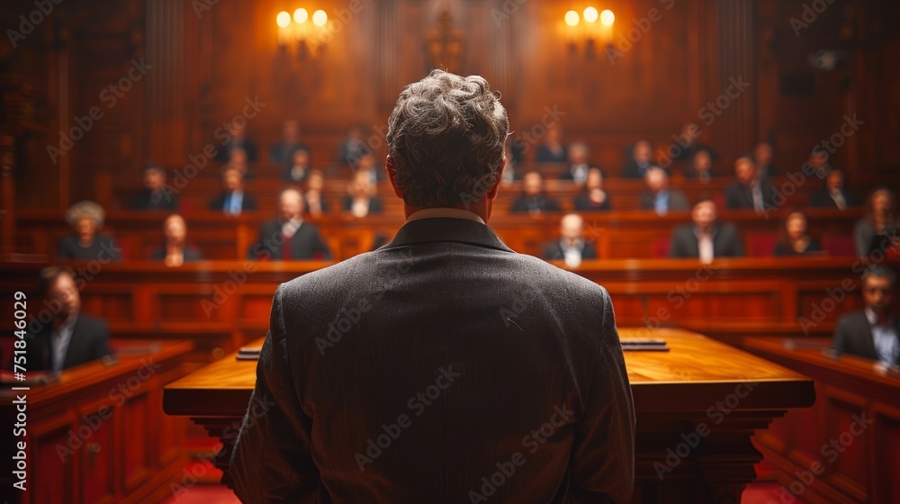 Fototapeta premium Man Standing in Front of a Crowded Courtroom