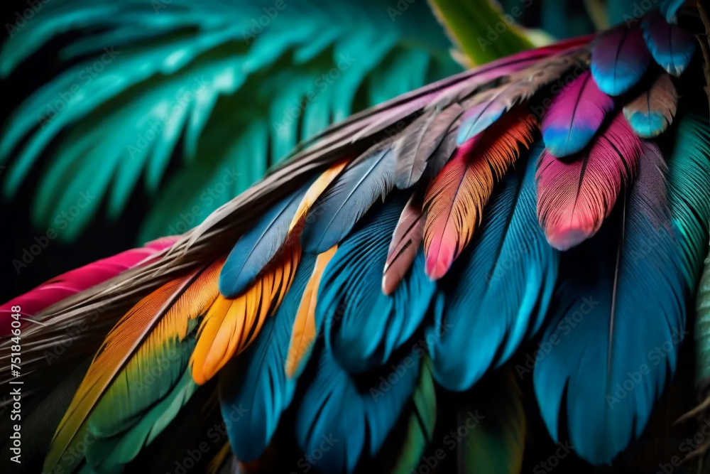 Obraz premium Colorful bird feathers background, parrot