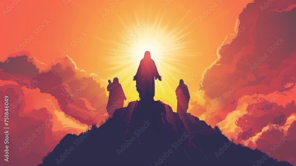 Silhouette of the transfiguration of Jesus on the mountain Silhouette of the transfiguration of Jesus on the mountain