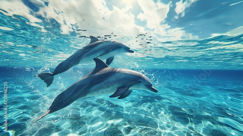 Graceful Dolphins Leaping Through Sunlit Waters at Sunset © Carmelo