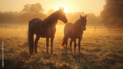 Horse Standing in Field at Sunset © ArtCookStudio