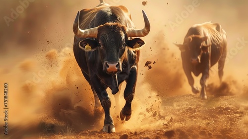 angry bull running towards the camera