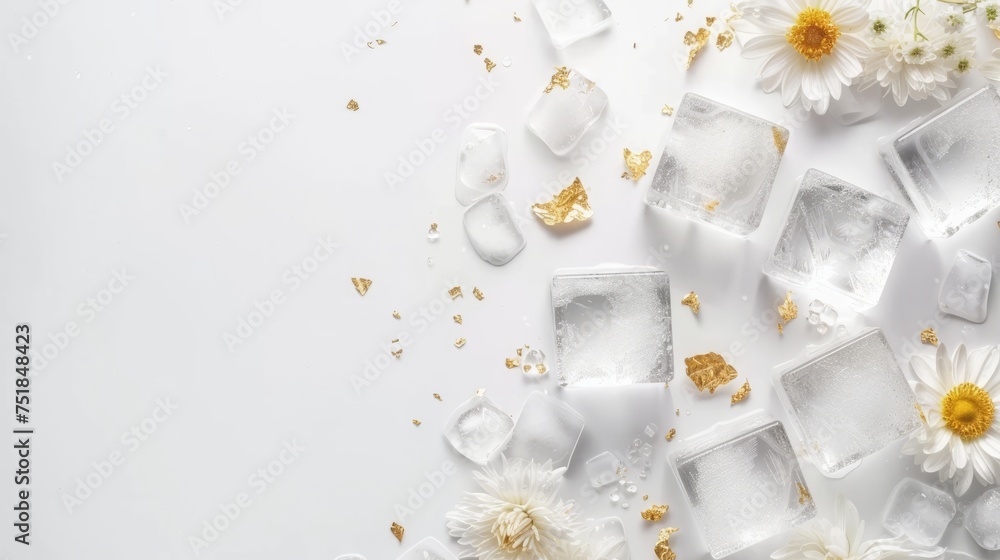 ice cubes with flowers background. ice cubes with flowers background.